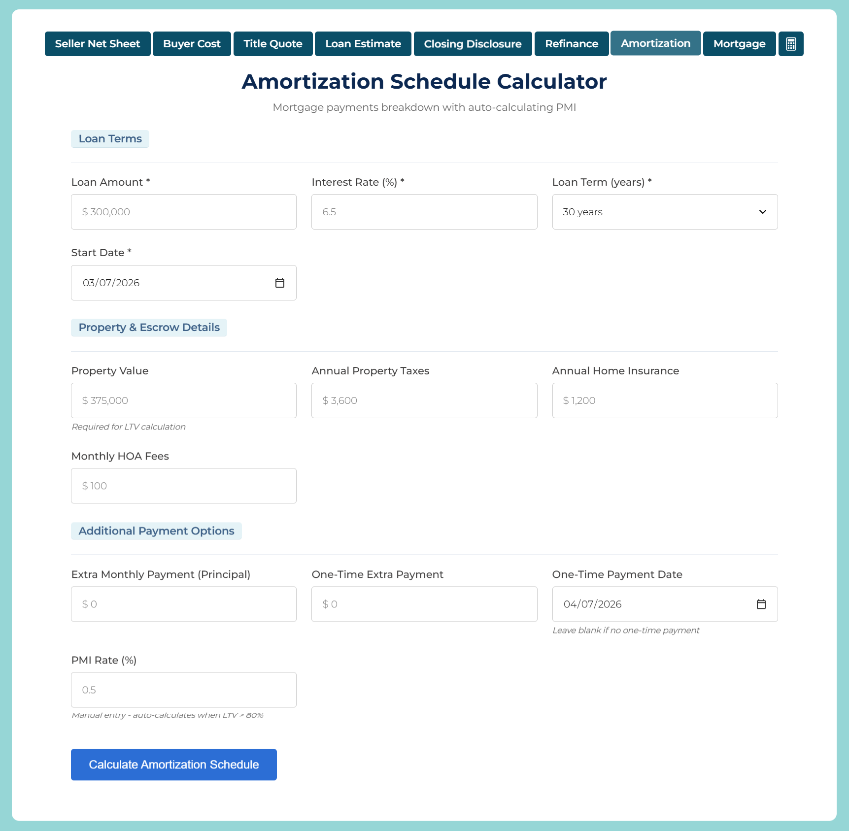 Amortization Mortgage Calculator