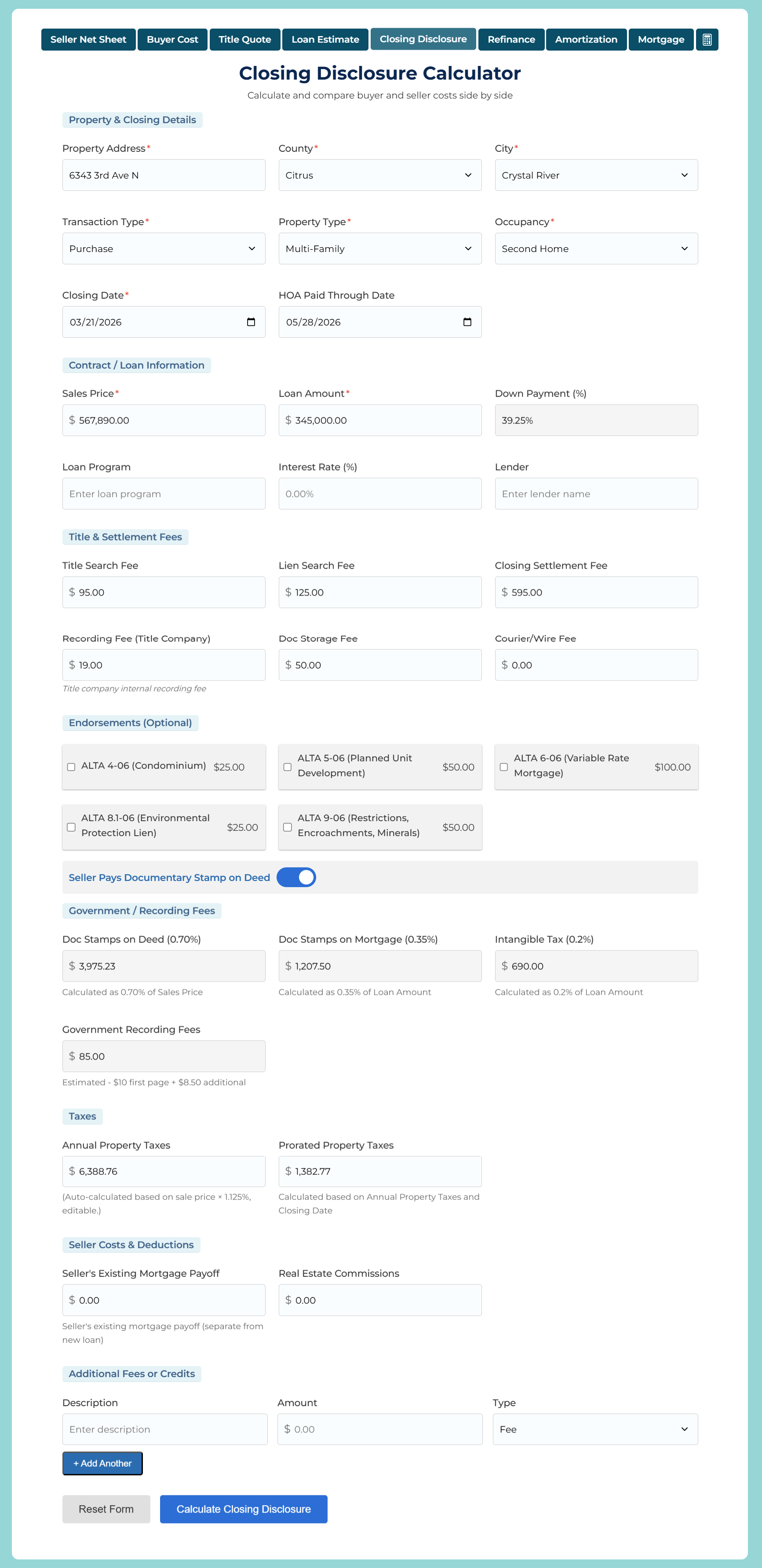 Closing Disclosure Calculator