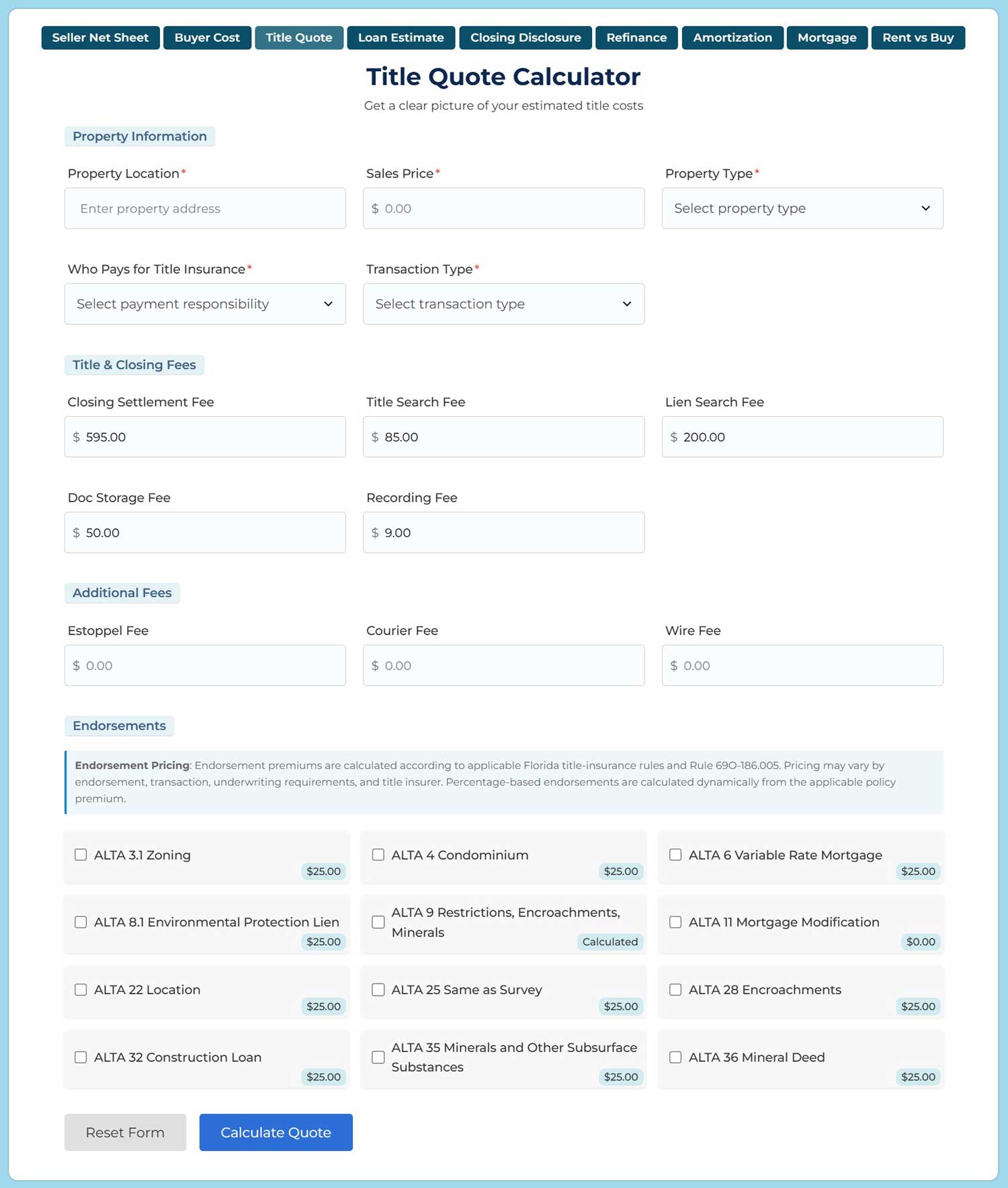 Title Quote Calculator